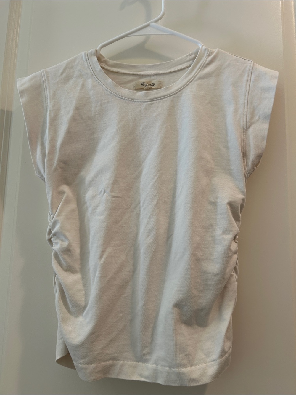 Madewell Off White Ruched Cinched Side Sleeveless crewneck Top w/stretch size XS